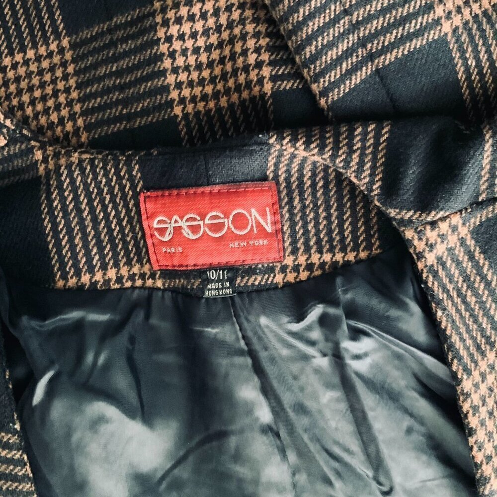 Sasson Paris New York Plaid Blazer Jacket 10 Houndstooth VNeck Double Breasted - Picture 3 of 7